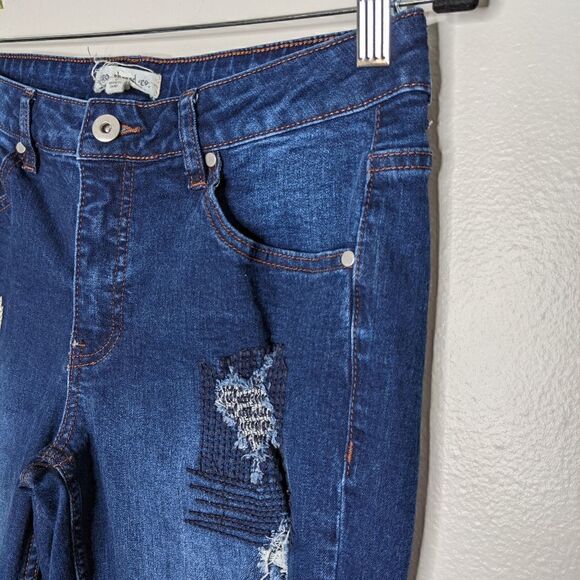 (Indigo Thread Co.) Visible Mending Skinny Jeans 6 - Picture 4 of 8